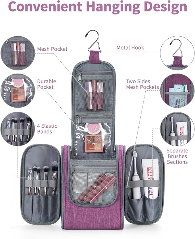 Narwey Small Hanging Toiletry Bag Women Travel Makeup Bag Organizer Toiletries - Image 3