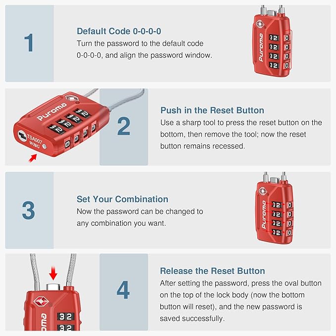 Puroma 2 Pack TSA Approved Luggage Lock, 4 Digit Combination Travel Locks - Image 6