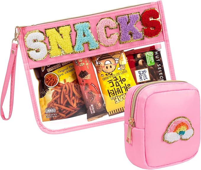 2 Pcs Snack Pouch Chenille Letter Clear Zipper Snack Bag, Nylon Snack Pouch - Image 8
