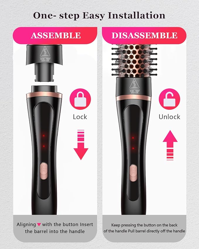 5 in 1 Curling Iron & Thermal Brush Set with 4 Interchangeable Ceramic Barrels (0.35”-1.25”) Fast Heat Dual Voltage Travel Hair Tools Birthday Gift for Women - Hair Curler Wand Kit for Curls & Blowout