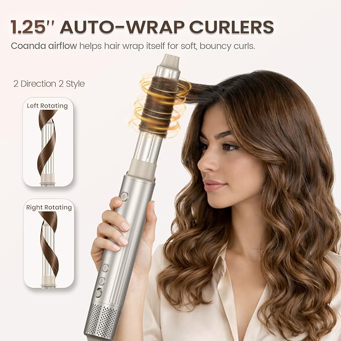 5-in-1 Hot Air Styler & Hair Dryer Brush, 110,000 RPM High-Speed Blow Dryer Brush with Auto-Wrap Curler, All-in-One Air Styling System for Easy Curl, Smooth & Volume