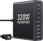 320W USB C Charger Block, 10-Port USB C Charging Station GaN III PD 65W PC by MGRNPONY