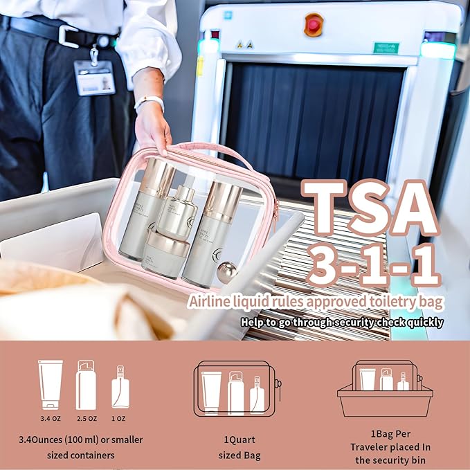 TSA Approved Travel Toiletry Bag, 2 Pack Clear Makeup Bags - Image 2