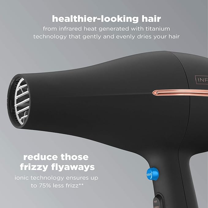 Infiniti PRO by CONAIR Hair Dryer,1875W Blow Dryer with Diffuser and Concentrator,Ceramic Technology,3 Heat & 2 Speed Settings,Cold Shot Button,Black,(Pack of 2)
