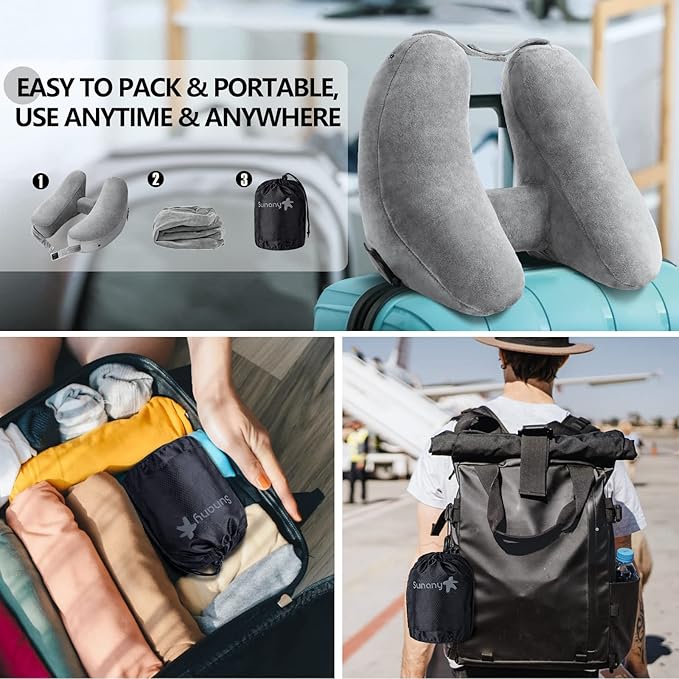 Sunany Neck Pillow for Travel Inflatable Airplane Pillow Comfortably Supports - Image 5