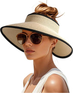 Womens Sun Visor Hats Wide Brim Straw Beach Hat UV Protection Ponytail Packable by FURTALK