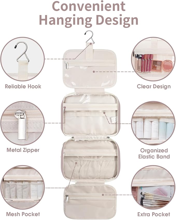 Travel Toiletry Bag for Women Large Hanging Makeup Bag Organizer Toiletries Bag - Image 6