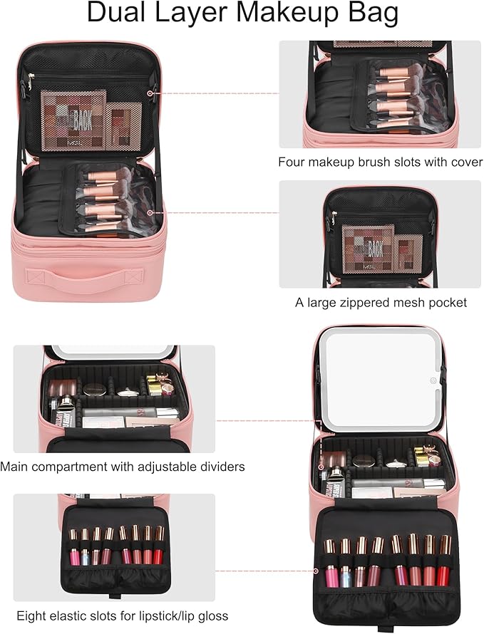 Relavel Makeup Bag with LED Mirror, Travel Makeup Case with Rechargeable - Image 2