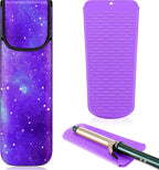 Shappy 2 Pcs Heat Resistant Hair Tools Bag Curling Iron Travel Case Cover Neoprene Flat Iron Holder Travel Case and Silicone Mat Pouch for Hot Hair Tools Storage Organizer(Starry Sky)