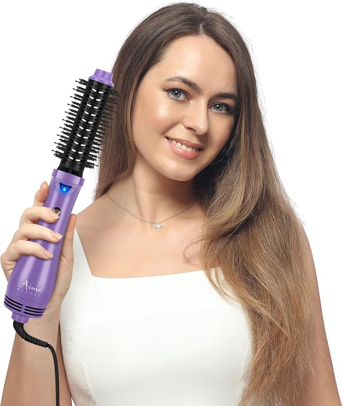 Hot Air Brush, Aima Beauty Salon One-Step Hair Dryer and Volumizer, 4-in-1 Hair Dryer Brush, Hair Styling Tools, Purple-Round