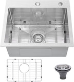 Drop In Kitchen Sink 25x22", 18 Gauge Stainless Steel Sink, 3D Embossed Surface by Beleeb