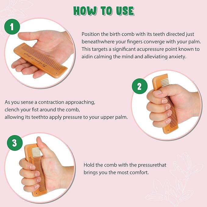 Arrozon Rectangular Labor Comb - Birthing and Delivery Essential for Pregnancy, Wooden Birth Gift for New Moms