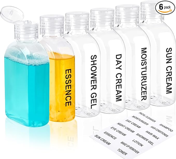 TUZAZO 6 Pack Travel Bottles for Toiletries 3.4oz/100ml Travel Size Containers by TUZAZO