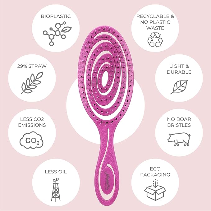 Ninabella Mini Spiral Brush - Hair Brush Detangler for Women - Pro Shower for Curly or Thick Hair - Detangling Vent Hairbrushes -Pink