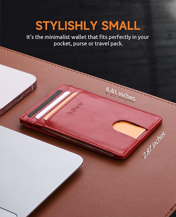 Buffway Mens Slim Wallet, Minimalist Thin Front Pocket Leather Credit Card - Image 6