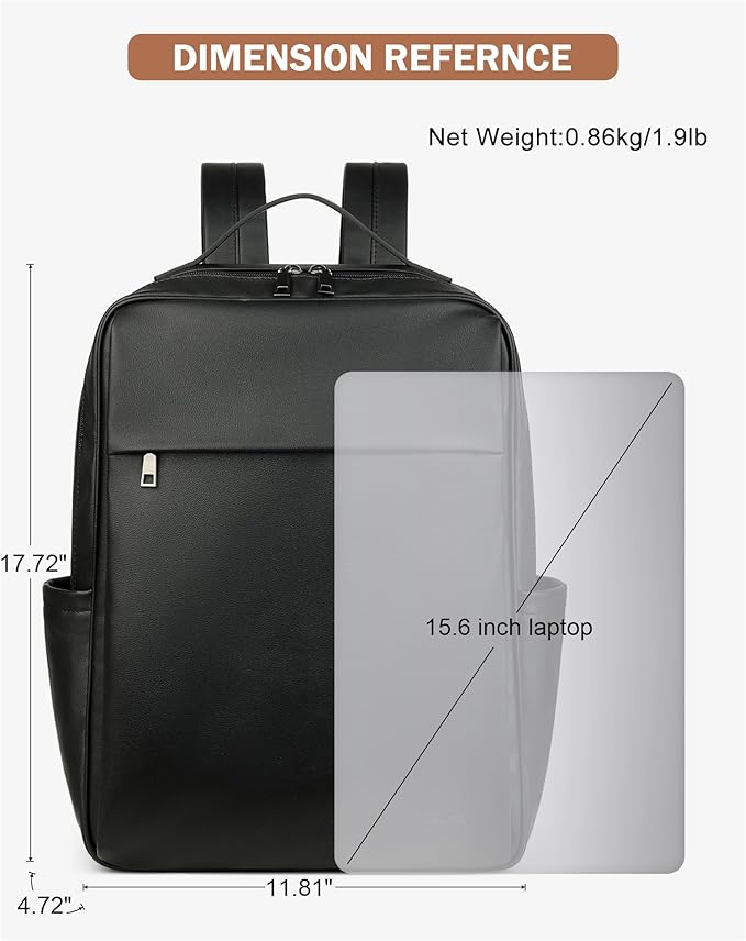 MASINTOR 15.6 inch PU Leather Laptop Backpack Purse - Image 5