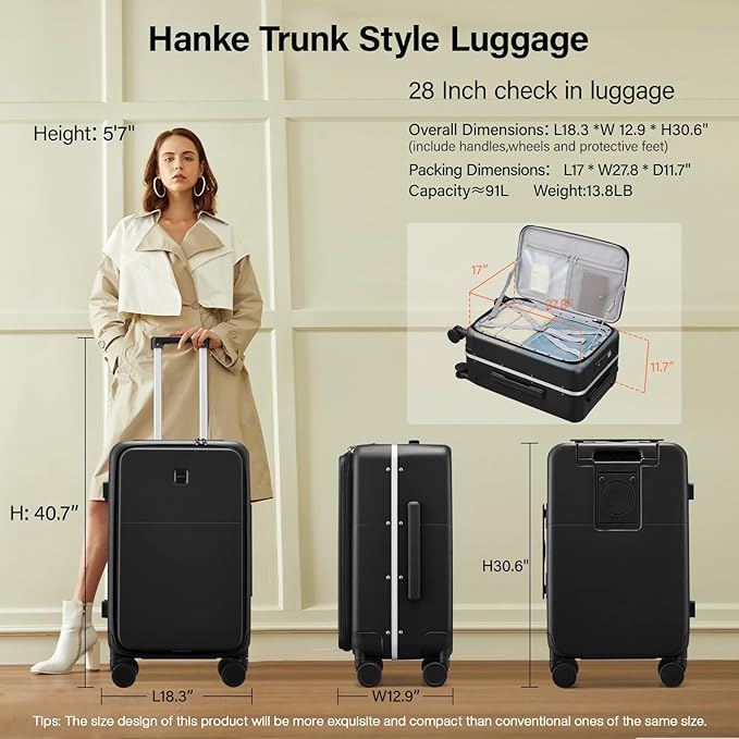 Hanke 28 Inch Luggage with Cup Holder and Charge, Top Opening Hard Shell - Image 2