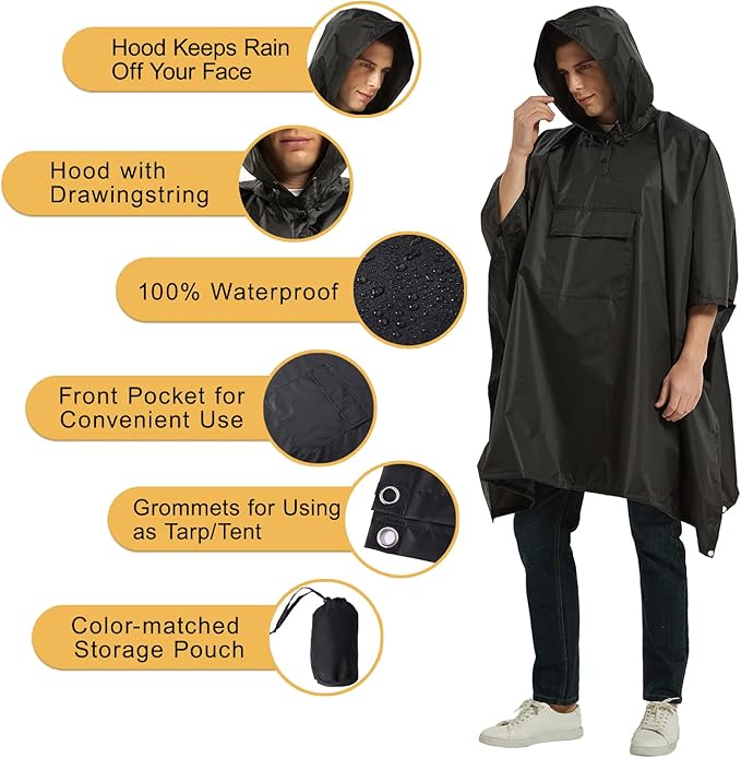 salamra Hooded Rain Poncho Waterproof Raincoat Jacket - Image 4