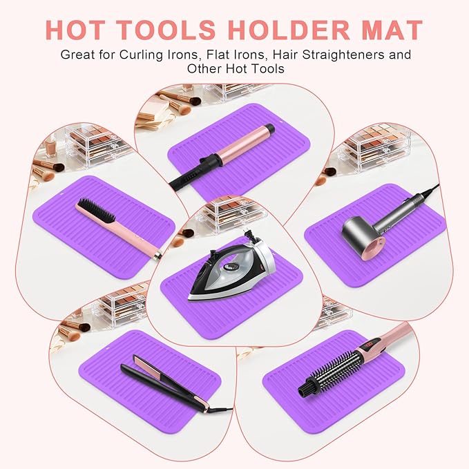 Oversize Silicone Heat Resistant Mat, Professional Hot Hair Tools Mat for Curling Iron, Flat Iron, Hair Straightener, Portable Hot Pad Cover with Velcro for Travel Home Salon(14.2" x 11.0")