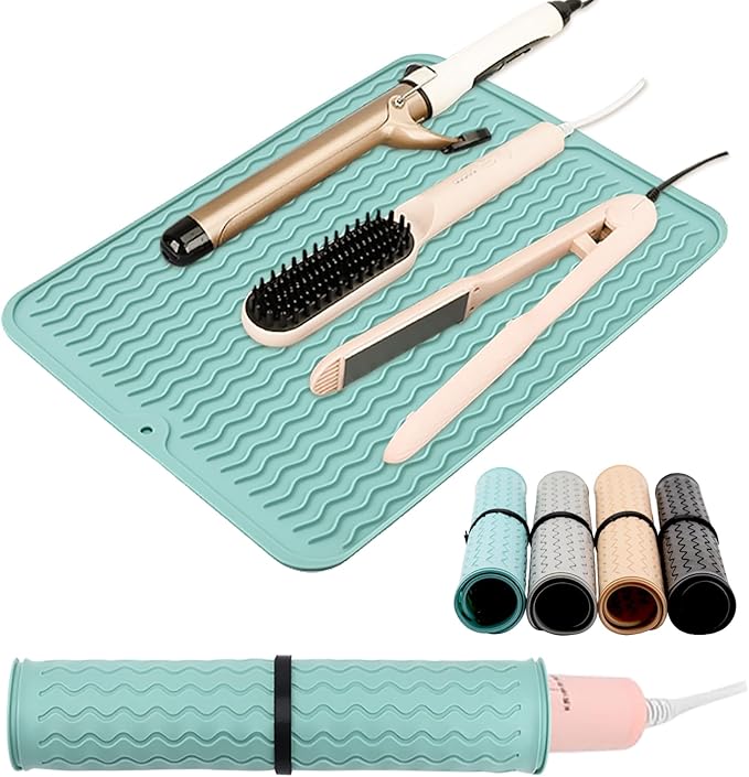 Oversize Silicone Heat Resistant Mat, Heat Mat with for Curling Iron, Travel Cover Cushion for Curling Irons, Hair Bands and Styling Tools(15.7" X 11.8") (Pink)