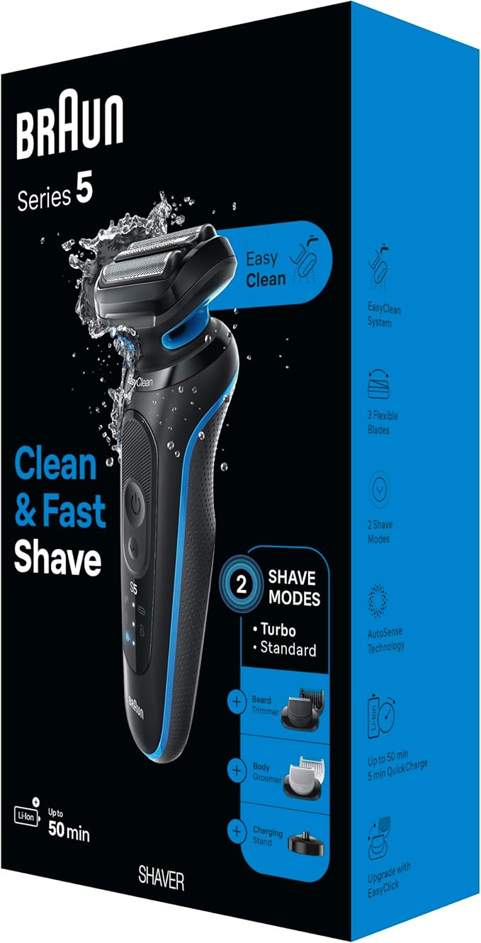 Braun Electric Shaver for Men, Series 5 5150cs, Wet & Dry Shave, Turbo Shaving - Image 9