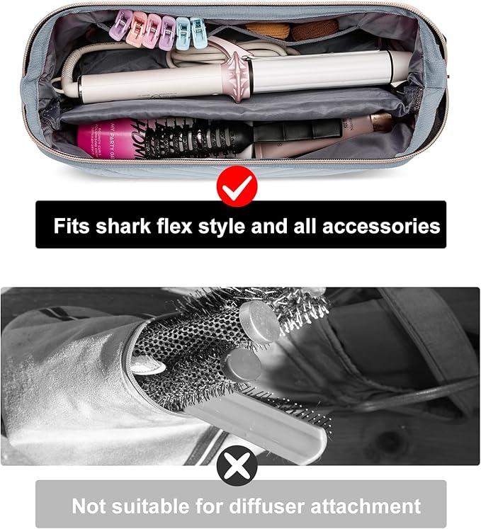 Hair Tools Travel Bag for Shark Flexstyle Dyson, Quilted Hair Tool Organizer Bag, Gift for Women Hair Accessories Tools Storage Bag, Travel Hairdryer Portable Bag for Women, Grey