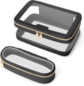 Travel Clear Makeup Bag with Makeup Brush Bag, Leather Makeup Case Toiletry Bag by Soimeat