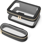 Travel Clear Makeup Bag with Makeup Brush Bag, Leather Makeup Case Toiletry Bag by Soimeat