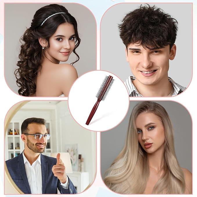 Small Round Brush for Short Hair, Round Brush for Blow Drying Styling Curling Heat Resistant Nylon Spherical Comb Teeth Styling Brushes Portable Travel Size Circular Hairbrush for Women and Men