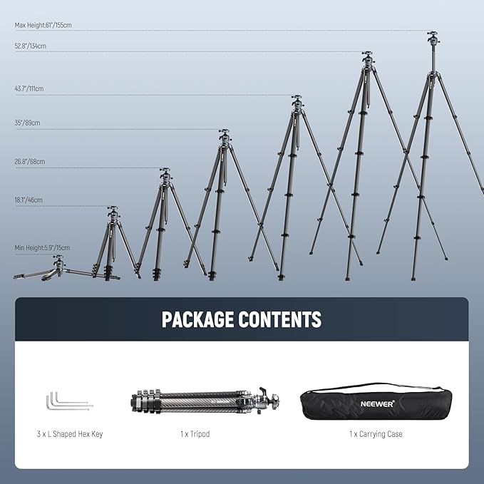 NEEWER LITETRIP LT38 61" Travel Tripod Carbon Fiber - Image 9