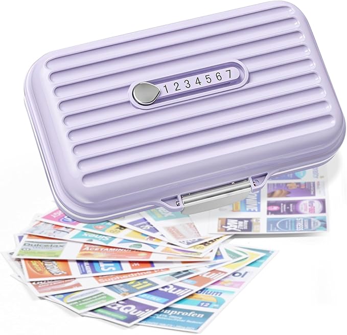 Travel Pill Organizer Box with Medicine Labels, 7 Compartments Portable Pill by Goffing