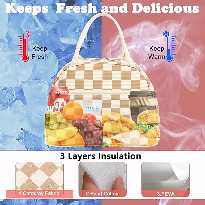 FlowFly Lunch Bag for Women Insulated Lunch Box Corduroy Lunch Tote Cooler for - Image 2