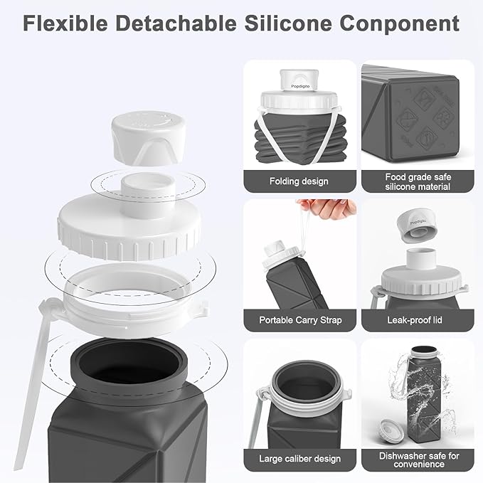 3 pack Collapsible Water Bottles, Silicone Foldable Portable Water Bottle 20.6oz - Image 7