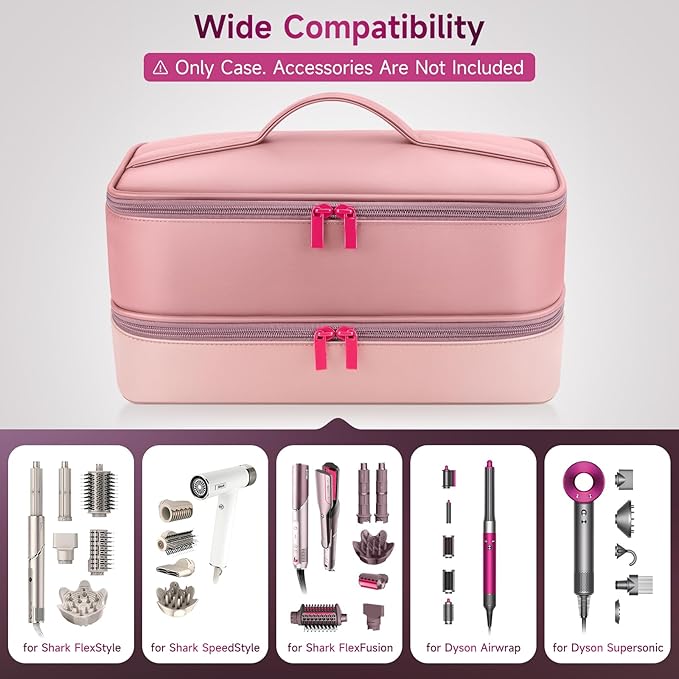Travel Hair Dryer Case for Shark FlexFusion, Portable Hair Tools Bag, Double-Layer Storage Carrying Case for Shark FlexStyle Blow Dryer, FlexFusion & Fusion Air Straightener Attachments Holder