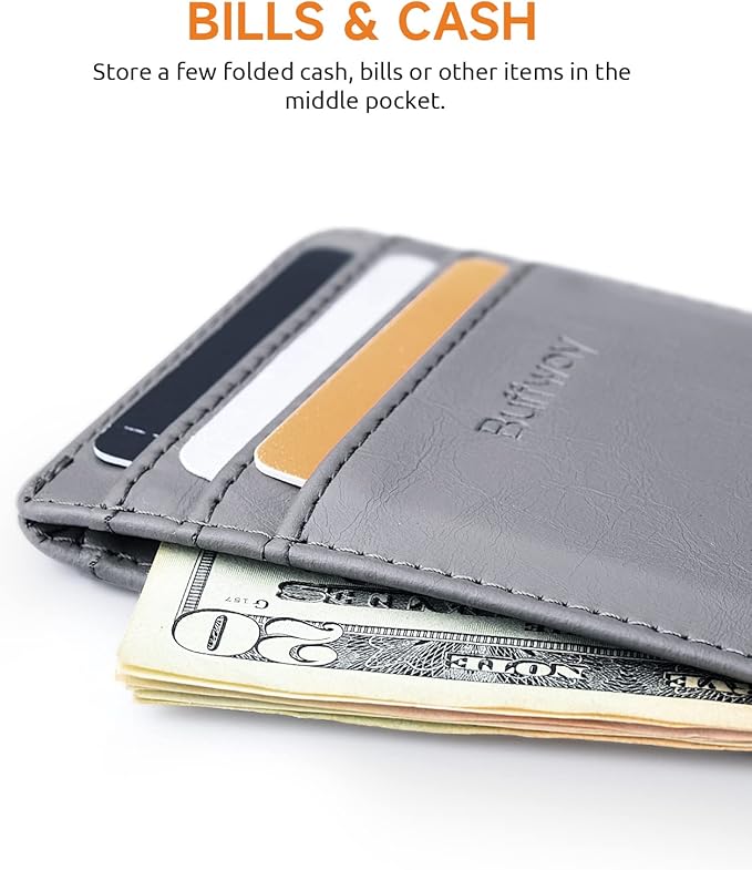 Buffway Mens Slim Wallet, Minimalist Thin Front Pocket Leather Credit Card - Image 5