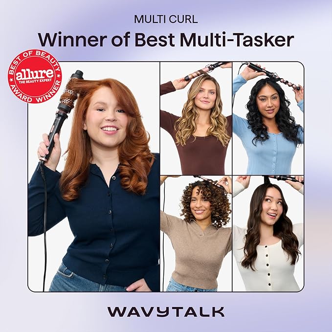 Wavytalk 5 in 1 Curling Wand Set, Multi Curl, Curling Wand Set with Thermal Brush and 4 Interchangeable Ceramic Curling Wand(0.5”-1.25”), Instant Heat Up Wand Curling Iron (Rose Gold)