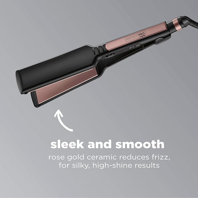 Infiniti PRO CONAIR Rose Gold Ceramic Flat Iron Hair Straightener, 1 3/4-Inch Flat Iron with Extra-Long Plates, Including a Floating Plate, Advanced Heat Technology, Black