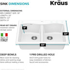 KRAUS Forteza 33-inch Granite Drop In/Undermount 50/50 Double Bowl White - Image 5