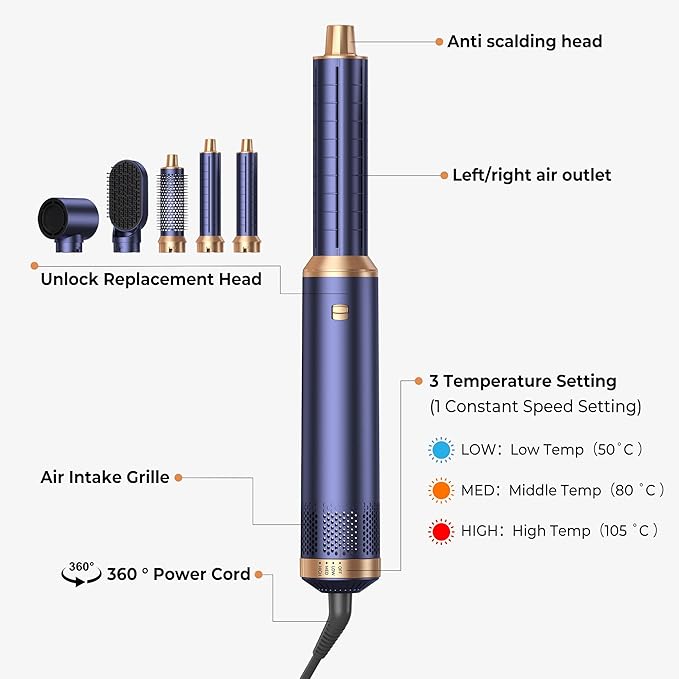 5 in 1 Blow Dryer Brush, Upgrade Hair Dryer Brush Air Curler Air Curling Wrap Styler, Detachable Hot Air Brush Negative Ion Curling Brush Iron, Hair Styling Tools for Drying Curling Straightening