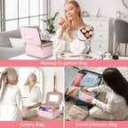 Large Makeup Bag with Mirror Double Layer Travel Make Up Organizer Case - Image 4