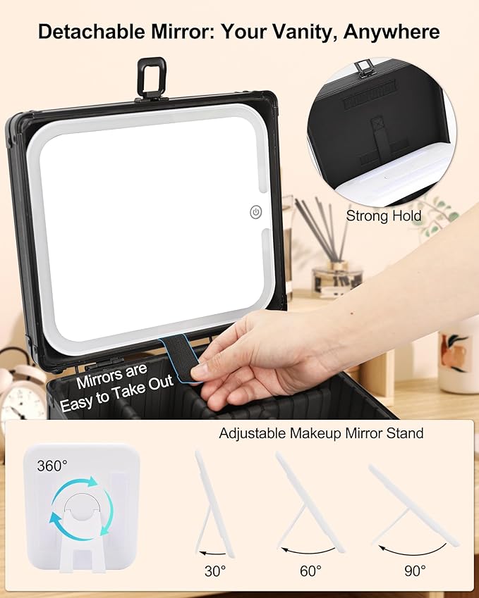 Makeup Box with LED Mirror, Makeup Bag with Light up Mirror& Adjustable - Image 3