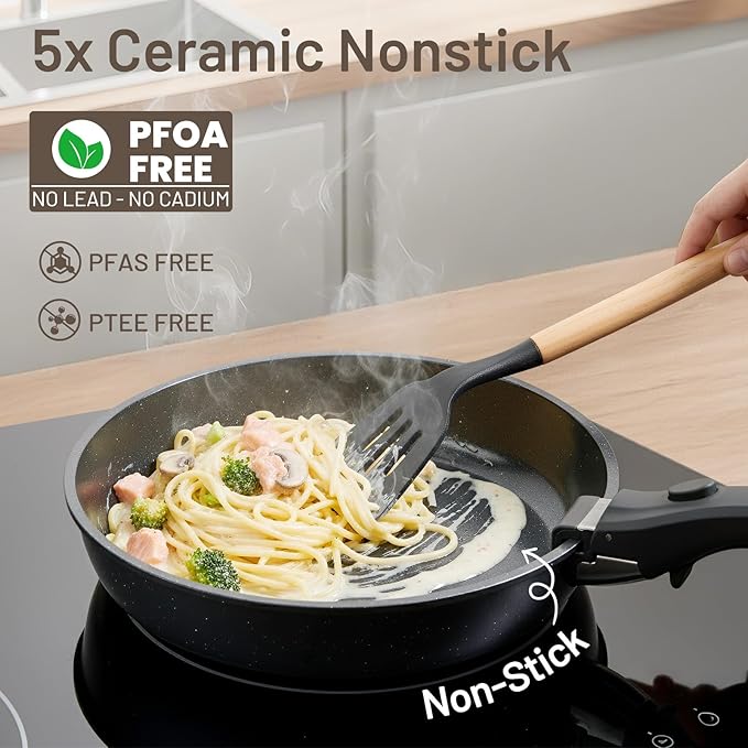 KIKCOIN Ceramic Nonstick Pots and Pans Set - Image 3