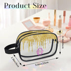 Personalized Clear Makeup Bag with Name, Transparent Travel Cosmetic Bag for Women, Friends, Mother's Day, Bridesmaid, Bride, Wedding, Graduation, Yellow Glitters Water Fluid Shape Sequins