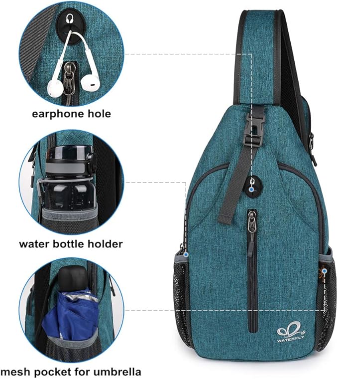 WATERFLY Crossbody Sling Backpack Sling Bag Travel Hiking Chest Bag Daypack - Image 4