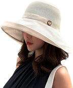 Women Wide Brim Sun Hats Metal Wired Edge Summer UV Protection Beach Fishing Hat by HUAMULAN