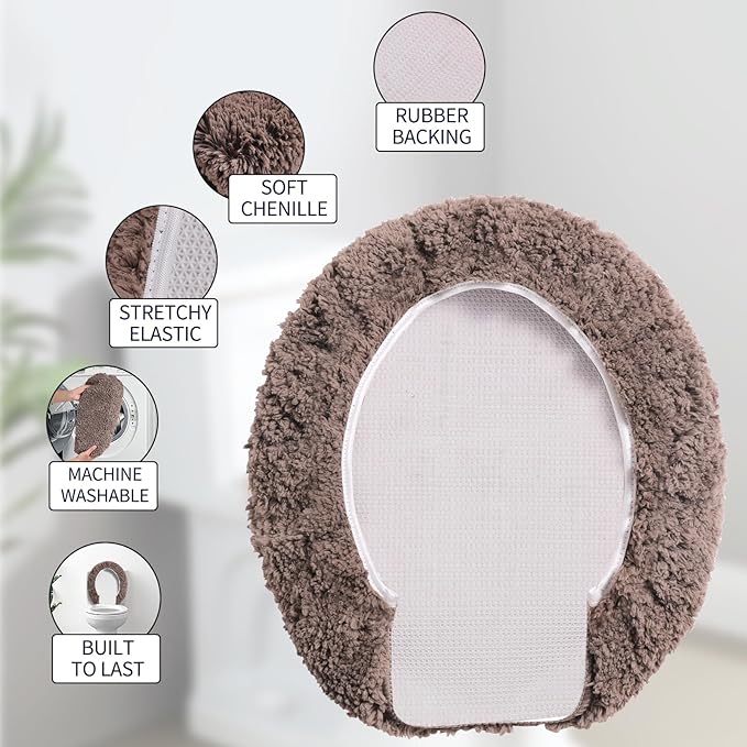 Microfiber Elongated Toilet Seat Cover 19.5"x 15" Machine Washable Solid Toilet - Image 4