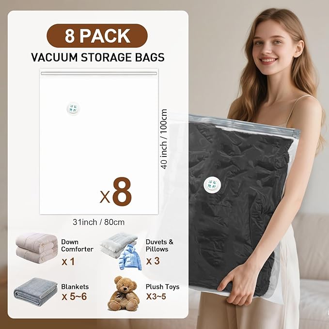 8 Pack Vacuum Storage Bags for Comforters and Blankets, Jumbo 40x31 Inch Vacuum - Image 4
