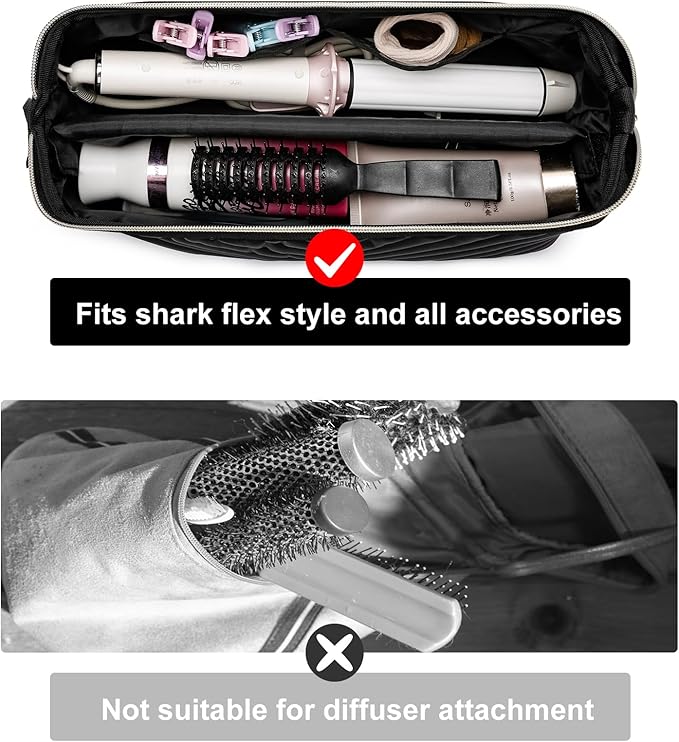Hair Tools Travel Bag for Shark Flexstyle Dyson, Quilted Case Organizer Bag, Gift for Women Hair Accessories Storage Bag, Travel Hairdryer Portable Bag for Women, Black
