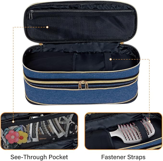 Hair Dryer Travel Carrying Case, Curling Iron Storage Bag, Slim Expandable Handheld Dual-Layer Travel Storage Bag for Dryer/Hair Tool Organizer/Style Organizer