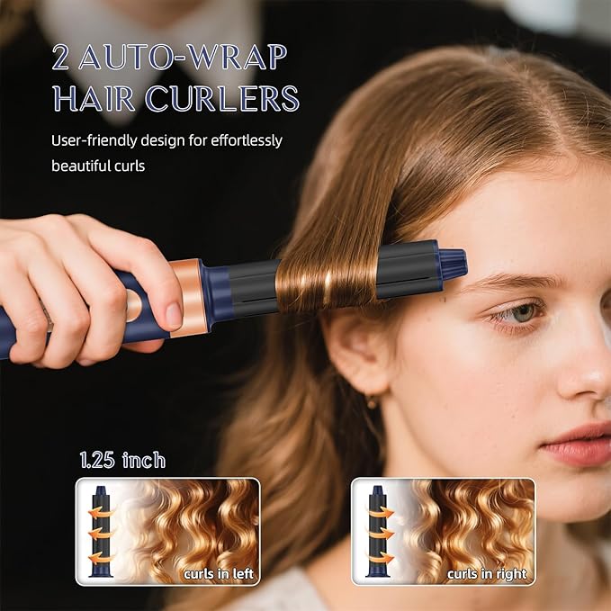 DORISILK 8 in 1 Hair Styler & Hair Dryer Brush Blow Dryer, 110,000 RPM High-Speed Hot Brush Styler and Auto Wrap Curlers, Ionic Frizz-Free for Smoothing Straightening Curling Volumizing Drying, Blue